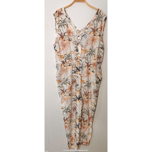 Cost Plus World Market Pants - World Market/Cost Plus Boho Palm Tree Elastic Waist Sleeveless Jumpsuit, L/XL